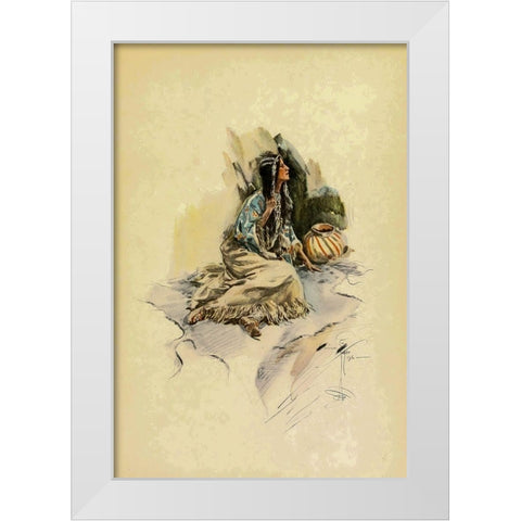 Indian Woman with pot from The Song of Hiawatha 1906 White Modern Wood Framed Art Print by Fisher, Harrison