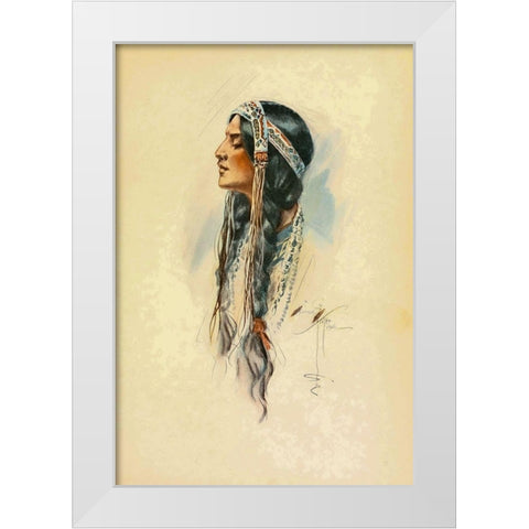 Indian Woman from The Song of Hiawatha 1906 White Modern Wood Framed Art Print by Fisher, Harrison