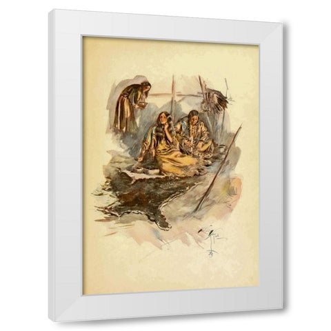 Indian women preparing food from The Song of Hiawatha 1906 White Modern Wood Framed Art Print by Fisher, Harrison
