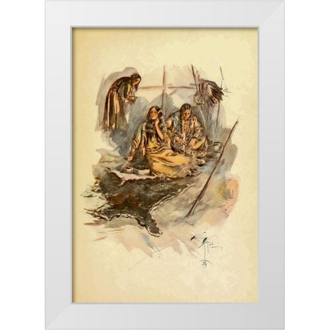 Indian women preparing food from The Song of Hiawatha 1906 White Modern Wood Framed Art Print by Fisher, Harrison