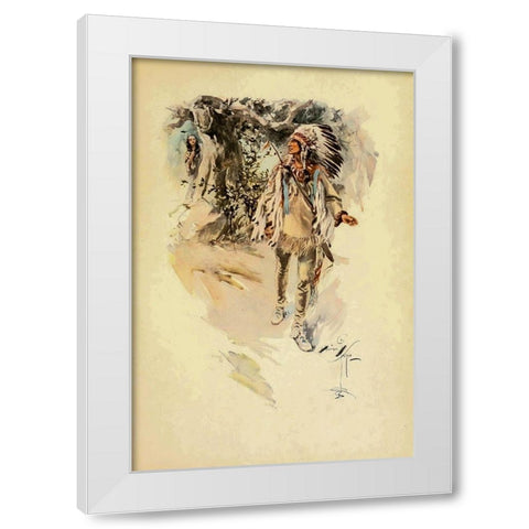 Indian from The Song of Hiawatha 1906 White Modern Wood Framed Art Print by Fisher, Harrison