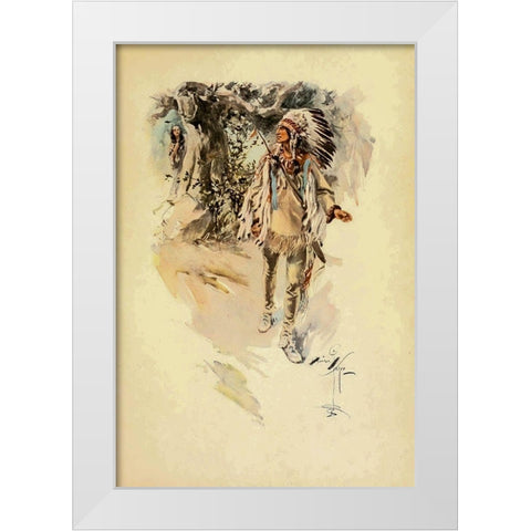 Indian from The Song of Hiawatha 1906 White Modern Wood Framed Art Print by Fisher, Harrison