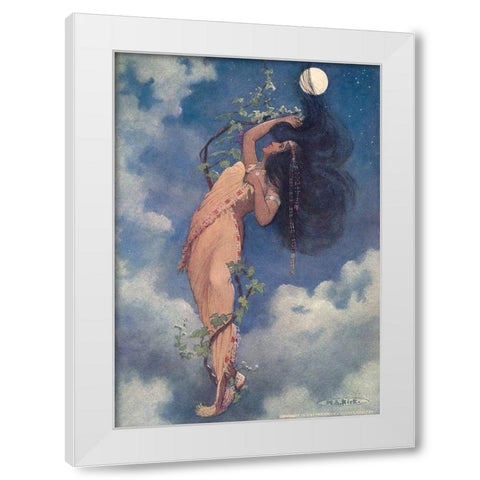 From the full moon fell Nokomis from Story of Hiawatha 1910 White Modern Wood Framed Art Print by Kirk, Maria