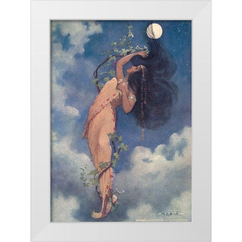From the full moon fell Nokomis from Story of Hiawatha 1910 White Modern Wood Framed Art Print by Kirk, Maria