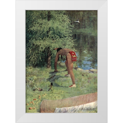 Give me of your roots from Story of Hiawatha 1910 White Modern Wood Framed Art Print by Kirk, Maria