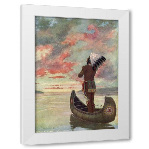 Hiawatha sailed into the fiery sunset from Story of Hiawatha 1910 White Modern Wood Framed Art Print by Kirk, Maria