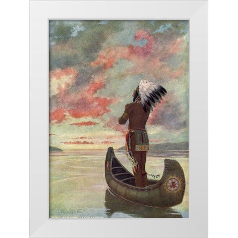 Hiawatha sailed into the fiery sunset from Story of Hiawatha 1910 White Modern Wood Framed Art Print by Kirk, Maria