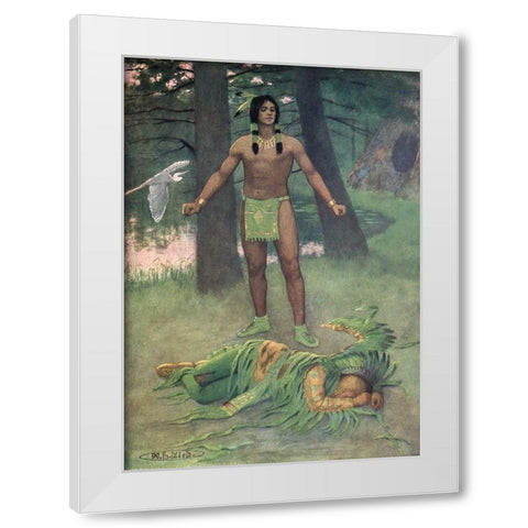 He lay there dead from Story of Hiawatha 1910 White Modern Wood Framed Art Print by Kirk, Maria