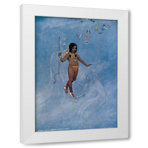 He was held by unseen hands from Story of Hiawatha 1910 White Modern Wood Framed Art Print by Kirk, Maria