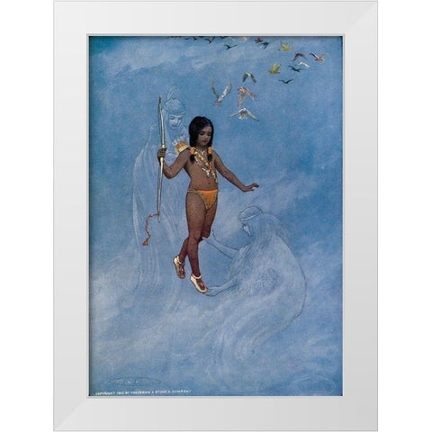 He was held by unseen hands from Story of Hiawatha 1910 White Modern Wood Framed Art Print by Kirk, Maria