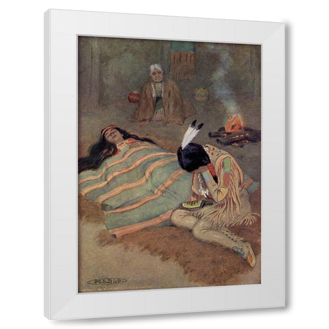 Seven long days and nights he sat there from Story of Hiawatha 1910 White Modern Wood Framed Art Print by Kirk, Maria