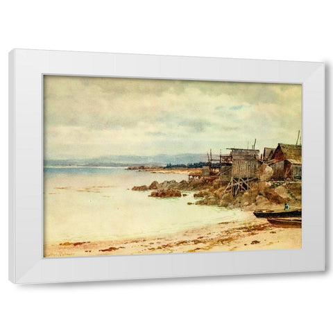 Pescadera-Chinese fishing village in Monterey Bay-California 1914 White Modern Wood Framed Art Print by Palmer, Sutton