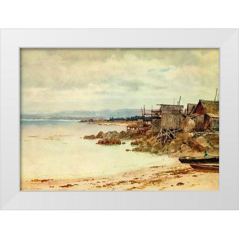 Pescadera-Chinese fishing village in Monterey Bay-California 1914 White Modern Wood Framed Art Print by Palmer, Sutton