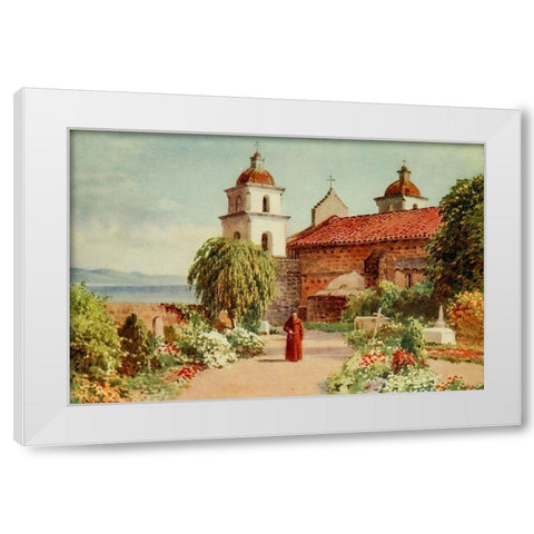 The Cemetery-Santa Barbara Mission-California 1914 White Modern Wood Framed Art Print by Palmer, Sutton