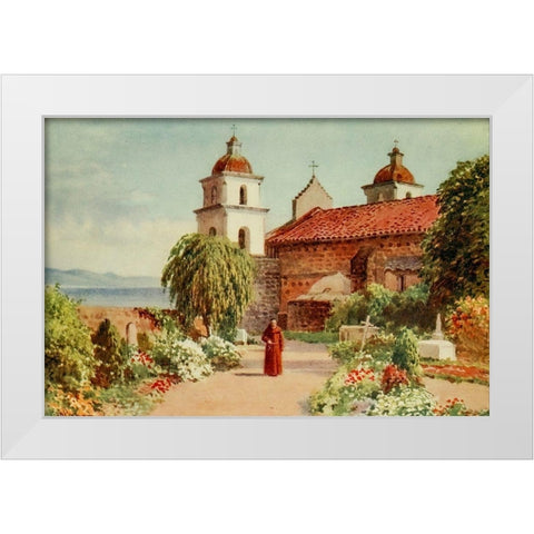 The Cemetery-Santa Barbara Mission-California 1914 White Modern Wood Framed Art Print by Palmer, Sutton