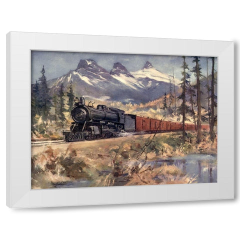 Three Sisters-Rockies White Modern Wood Framed Art Print by Canadian Pacific Railway