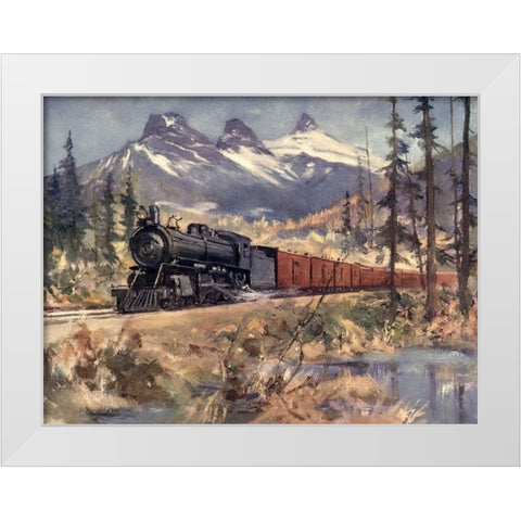 Three Sisters-Rockies White Modern Wood Framed Art Print by Canadian Pacific Railway
