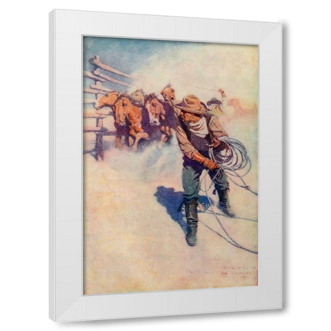 A day with the round up White Modern Wood Framed Art Print by Wyeth, Newell