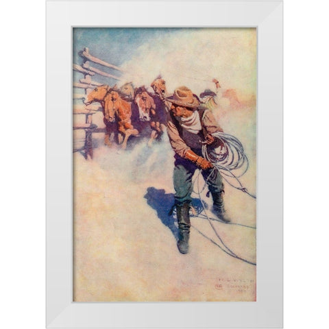 A day with the round up White Modern Wood Framed Art Print by Wyeth, Newell