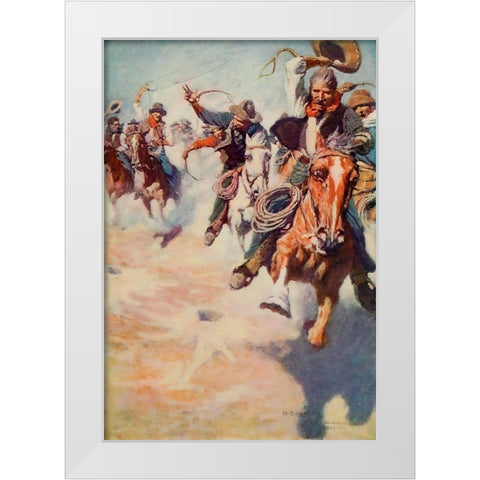 The wild race for dinner White Modern Wood Framed Art Print by Wyeth, Newell