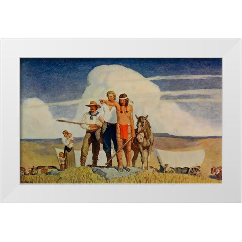 Pioneers-the opening of the prairies White Modern Wood Framed Art Print by Wyeth, Newell