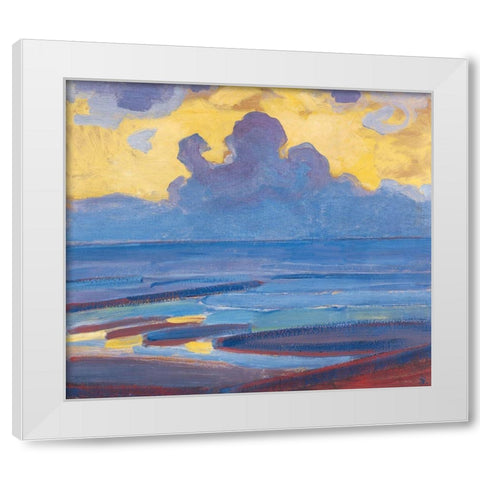 By the Sea White Modern Wood Framed Art Print by Mondrian, Piet