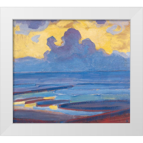 By the Sea White Modern Wood Framed Art Print by Mondrian, Piet