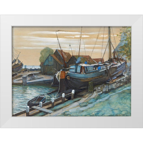 Drydock at Durgerdam White Modern Wood Framed Art Print by Mondrian, Piet