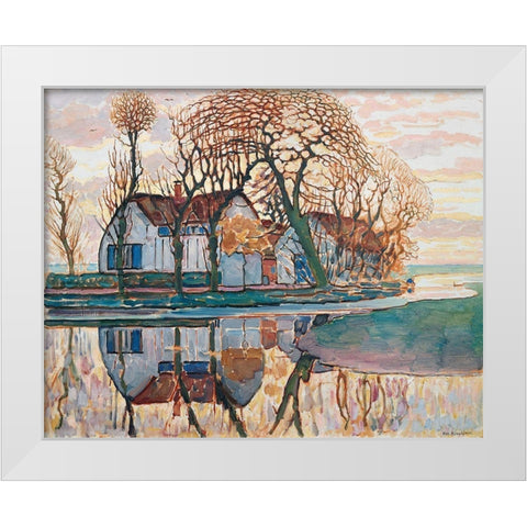 Farm near Duivendrecht White Modern Wood Framed Art Print by Mondrian, Piet