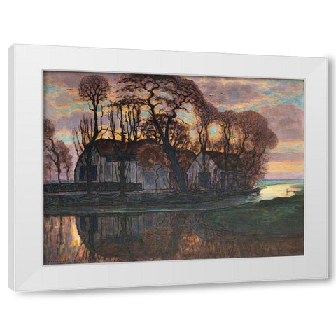 Farm Near Duivendrecht-in the Evening White Modern Wood Framed Art Print by Mondrian, Piet