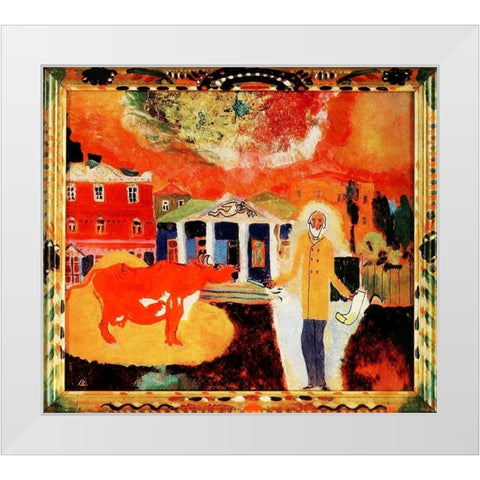 Cow in Moscow 1912 White Modern Wood Framed Art Print by Kandinsky, Wassily