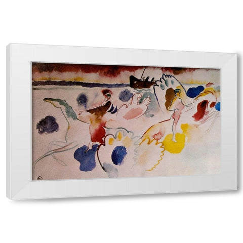 Horsemen on the shore c.1910 White Modern Wood Framed Art Print by Kandinsky, Wassily