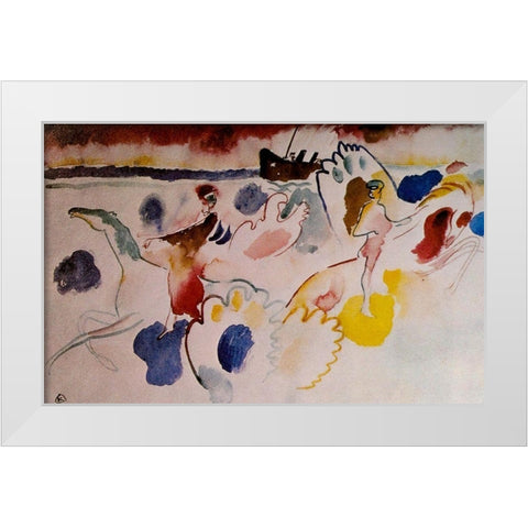 Horsemen on the shore c.1910 White Modern Wood Framed Art Print by Kandinsky, Wassily