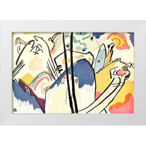 Watercolour sketch for comp.4 White Modern Wood Framed Art Print by Kandinsky, Wassily
