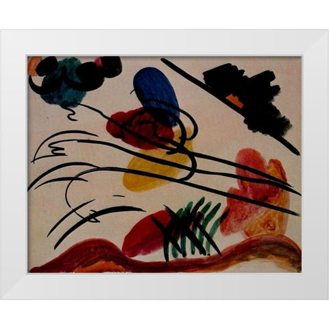 With Three Riders 1911 White Modern Wood Framed Art Print by Kandinsky, Wassily