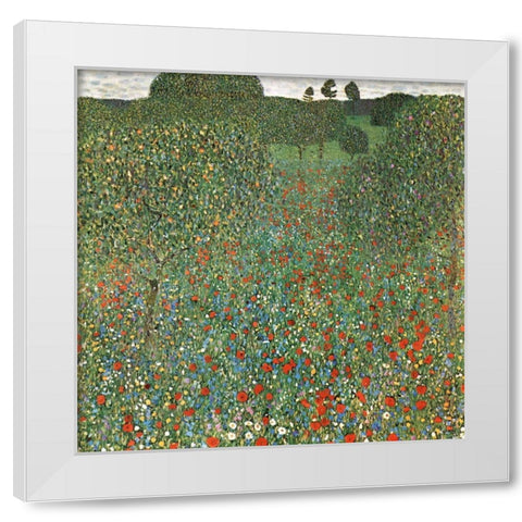 Mohnfeld White Modern Wood Framed Art Print by Klimt, Gustav