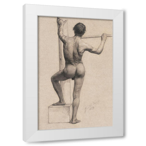 Male Nude with Left Foot on a Pedestal White Modern Wood Framed Art Print by Klimt, Gustav