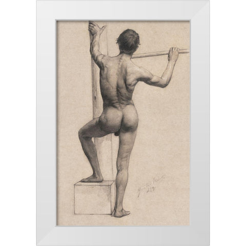 Male Nude with Left Foot on a Pedestal White Modern Wood Framed Art Print by Klimt, Gustav