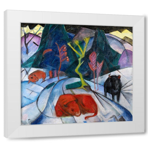 Bison in winter-red bison White Modern Wood Framed Art Print by Marc, Franz