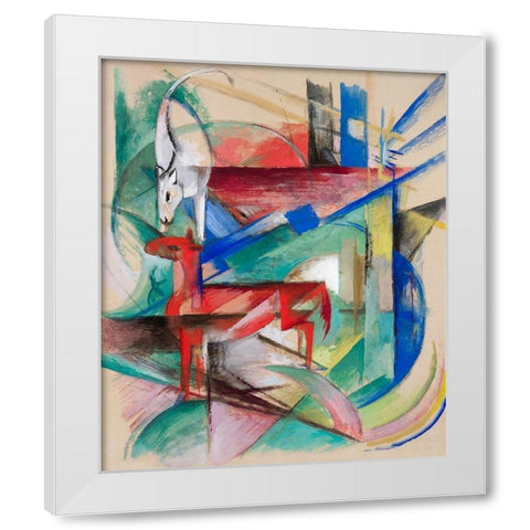 Landscape with Animals White Modern Wood Framed Art Print by Marc, Franz