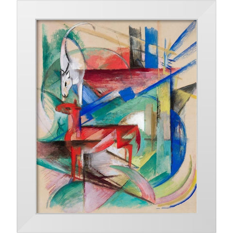 Landscape with Animals White Modern Wood Framed Art Print by Marc, Franz