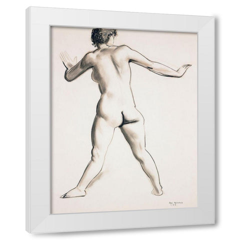 Nude Standing-Seen from Back White Modern Wood Framed Art Print by Bellows, George