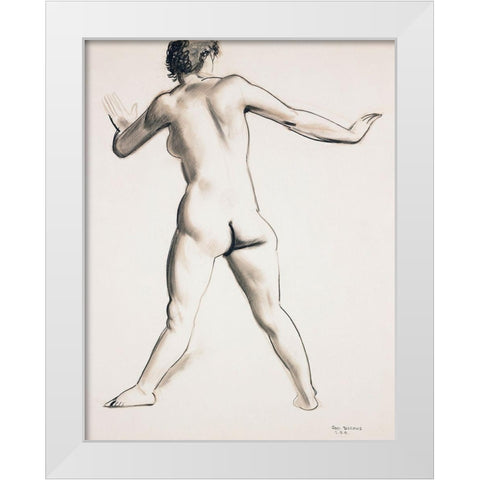 Nude Standing-Seen from Back White Modern Wood Framed Art Print by Bellows, George