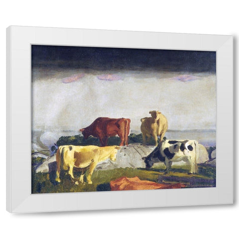 Five Cows White Modern Wood Framed Art Print by Bellows, George