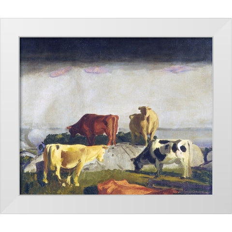 Five Cows White Modern Wood Framed Art Print by Bellows, George