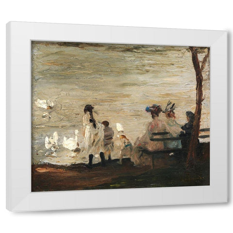 Swans in Central Park White Modern Wood Framed Art Print by Bellows, George