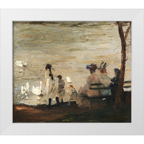 Swans in Central Park White Modern Wood Framed Art Print by Bellows, George