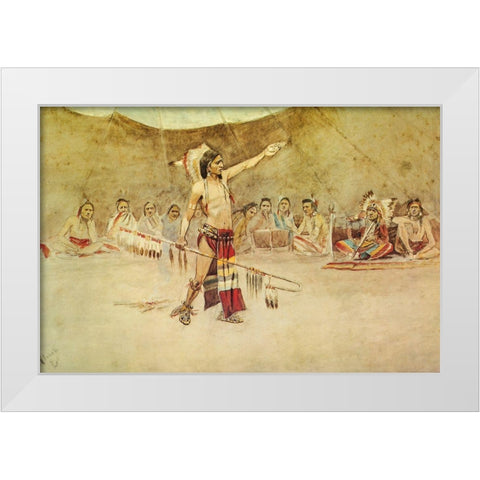 Council of War White Modern Wood Framed Art Print by Russell, Charles Marion
