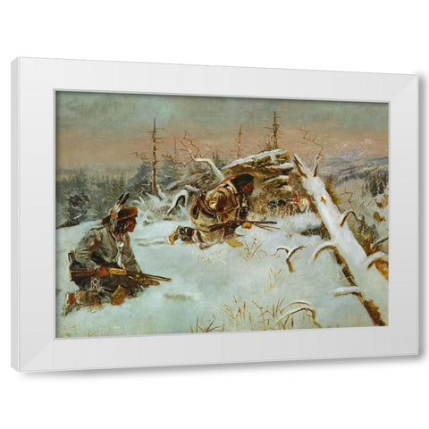 Crow Indians Hunting Elk White Modern Wood Framed Art Print by Russell, Charles Marion