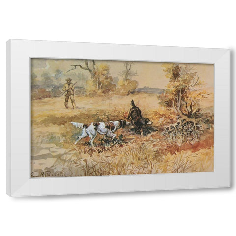Huntsman and Dogs White Modern Wood Framed Art Print by Russell, Charles Marion